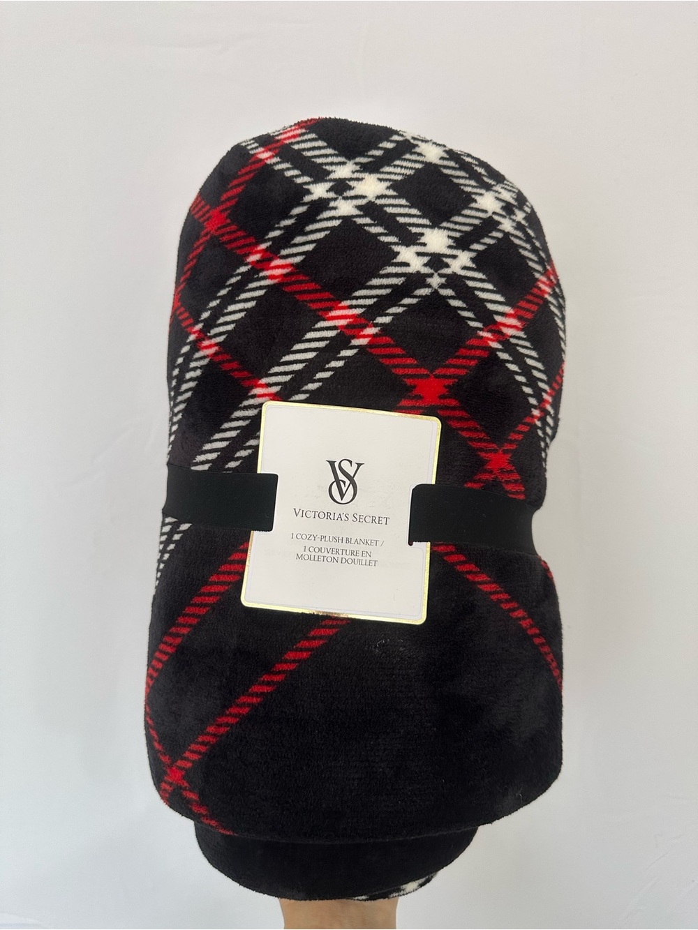 Victoria's Secret Black, Red & White Plaid Plush Throw